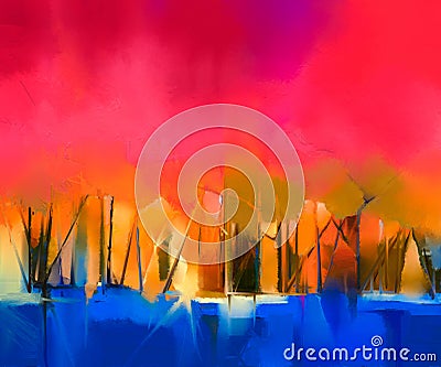 Abstract colorful oil painting landscape on canvas Stock Photo