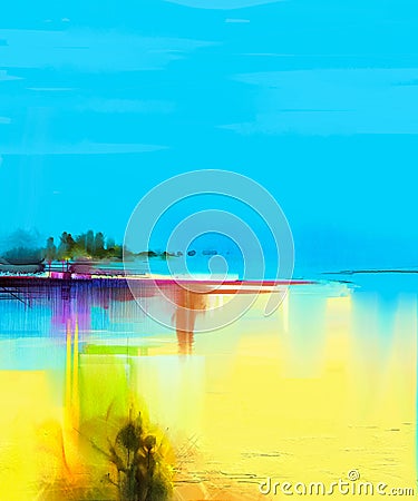 Abstract colorful oil painting landscape on canvas Stock Photo