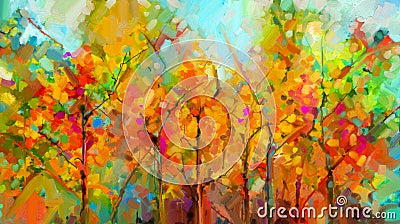 Abstract colorful oil painting landscape on canvas. Spring ,summer season nature background Stock Photo