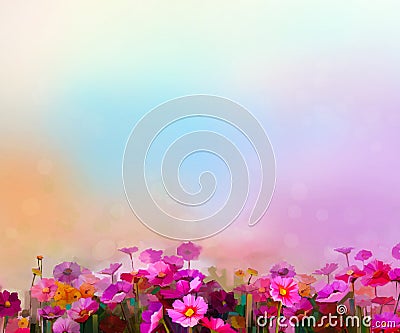 Abstract colorful oil painting red, pink cosmos flower Stock Photo