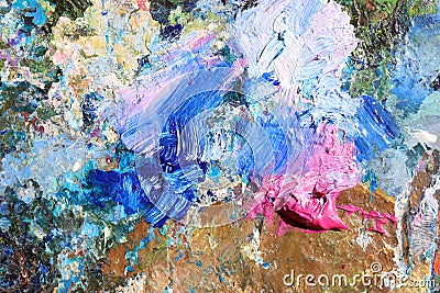 Abstract colorful oil painting strokes. Blue and pink brushstroke background. Mixed oil paint teture Stock Photo