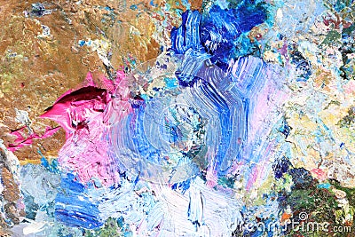 Abstract colorful oil painting strokes. Blue and pink brushstroke background. Mixed oil paint teture Stock Photo