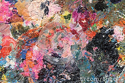 Abstract colorful oil painting strokes. Colorful pink and black brushstroke background. Mixed oil paint teture Stock Photo