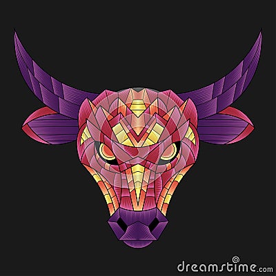 Abstract Colorful Ornament Doodle Bull Illustration Cartoon Concept Vector. Suitable For Logo, Wallpaper, Banner, Background, Card Vector Illustration