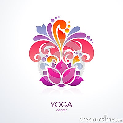 Abstract colorful ornate splash yoga background Decorative lotus flower symbol icon design element logo yoga class, relax Vector Illustration