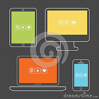 Abstract colorful outline smart devices icons set Vector Illustration