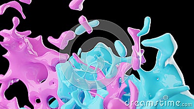 Abstract colorful paint splash with interesting patterns isolated on black Stock Photo