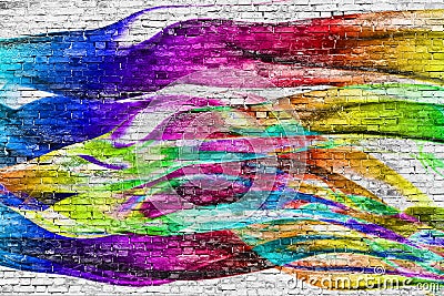 Abstract colorful painting over brick wall Stock Photo