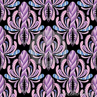 Abstract colorful Paisley vector seamless pattern. Damask orname Vector Illustration