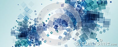 Abstract Colorful Pattern with Random Sized and Placed Blue Translucent Lit Sqaure Shapes - Geometric Layered Wide Scale Texture Vector Illustration