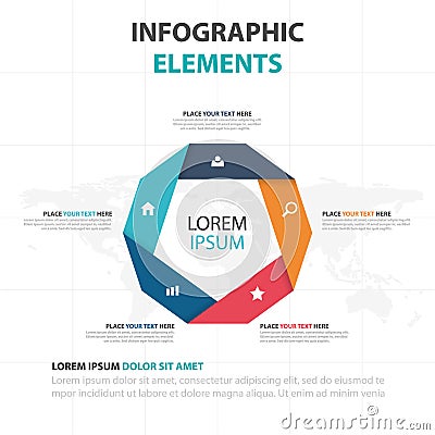 Abstract colorful pentagon business Infographics elements, presentation template flat design vector illustration for web design Vector Illustration