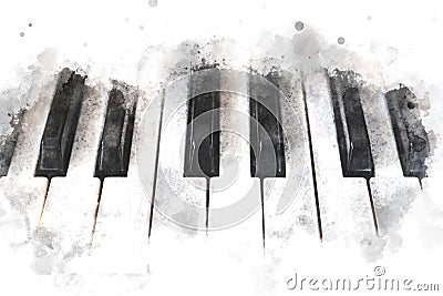 Piano keyboard on watercolor illustration painting background Cartoon Illustration