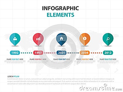 Abstract colorful pin business timeline Infographics elements, presentation template flat design vector illustration for web Vector Illustration