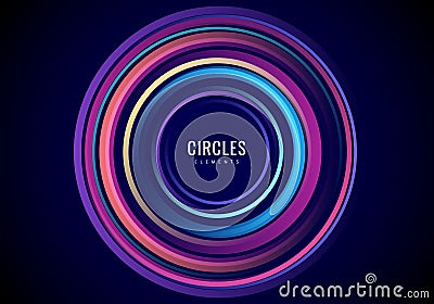 Abstract colorful radial circles concentric on black background Vector Illustration