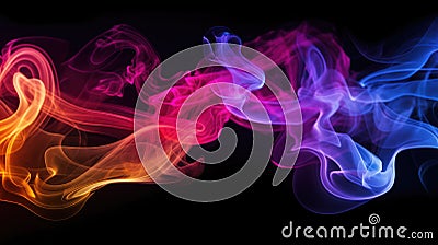 Abstract colorful smoke. Neon clouds on black background. Gradient waves background Stock Photo
