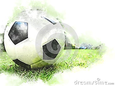 Abstract colorful soccer ball or football ball watercolor paint background. Cartoon Illustration