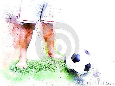 Abstract colorful soccer ball or football ball watercolor paint background. Cartoon Illustration