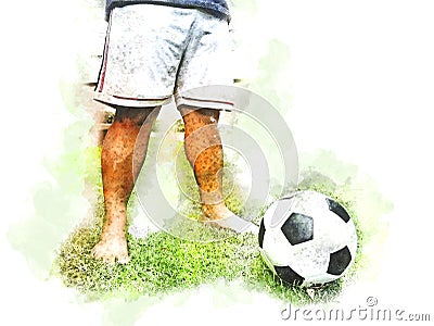 Abstract colorful soccer ball or football ball watercolor paint background. Cartoon Illustration