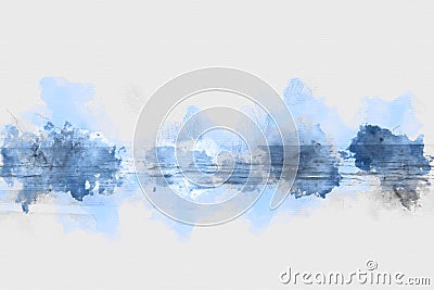 Abstract colorful soft wave water sea watercolor illustration Cartoon Illustration