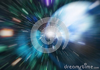 Abstract scene of flight in space, space traveling, time machine, abstract background illustration Stock Photo