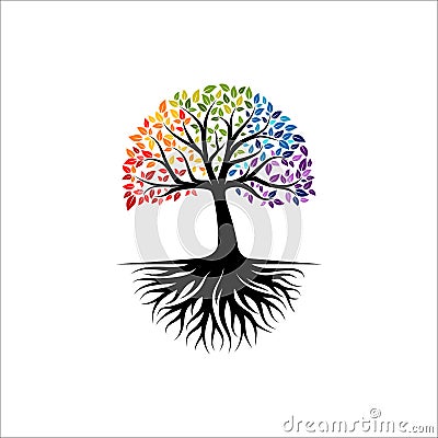 Abstract colorful tree logo design, root vector - Tree of life logo design inspiration Vector Illustration