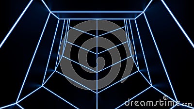 Abstract colorful tunnel silhouette on a black background, seamless loop. Design. flying inside hexagonal shaped tunnel. Stock Photo