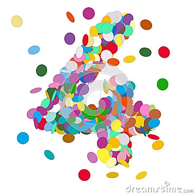 Number 4 Font - Beautiful Abstract Colorful Vector Confetti Sign - Number Four Stock Photo