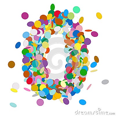Number 0 Font - Beautiful Abstract Colorful Vector Confetti Sign - Number Zero - Null Stock Photo