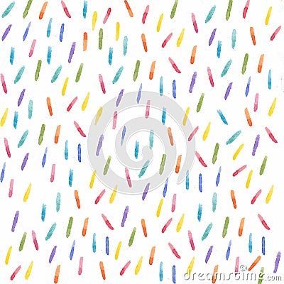 Colorful watercolor confetti pattern. multicolored sticks. Bakery themed donut doughnut or cupcake sugar sprinkle background. Stock Photo