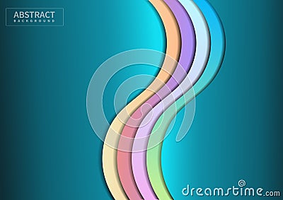 Abstract colorful wave line on blue background papercut style, landing page design Vector Illustration