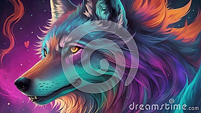 Wolf futuristic colors abstract background Cartoon Illustration