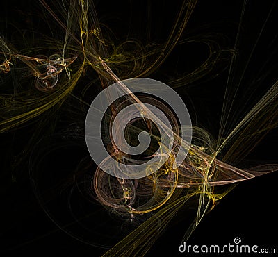 Abstract colorful yellow golden fractal on black background. Fantasy fractal texture. Digital art. 3D rendering. Computer generate Stock Photo