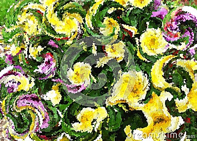 Abstract colorful yellow, green and purple floral background graphic art design Stock Photo