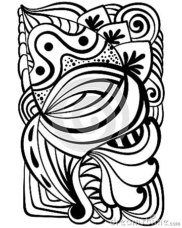Abstract coloring page with striped patterns and doodle motifs, patterned element for colouring or creating metaphorical cards Vector Illustration