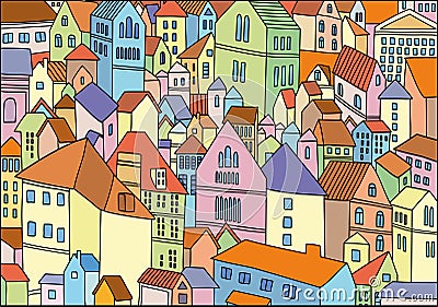 Abstract colour drawing of city background Vector Illustration