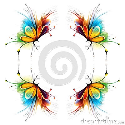 Abstract colourful butterfly seamless symmetrical pattern white wallpaper Stock Photo