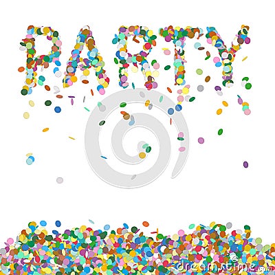 PARTY - Written with Confetti. Colourful Vector Illustration Stock Photo