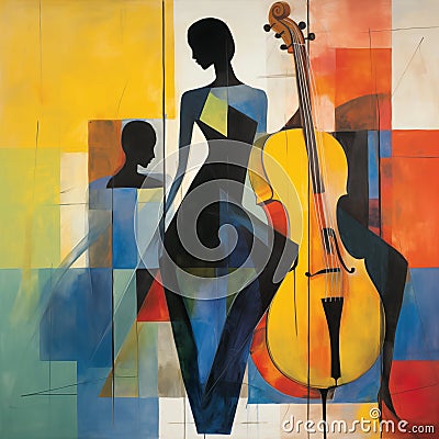 Abstract colourful elegant ladies cello musical instrument illustration wallpaper Cartoon Illustration