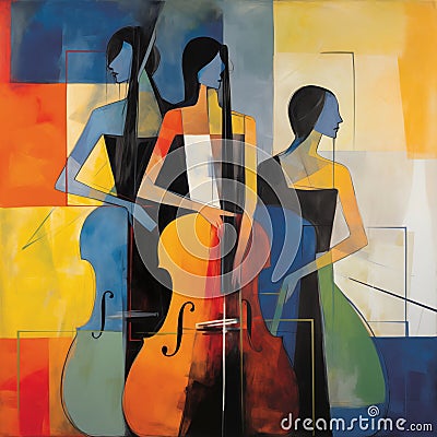 Abstract colourful elegant ladies cello musical instrument illustration wallpaper Cartoon Illustration