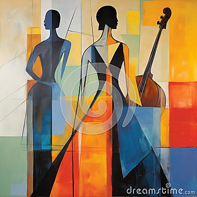 Abstract colourful elegant ladies cello musical instrument illustration wallpaper Cartoon Illustration