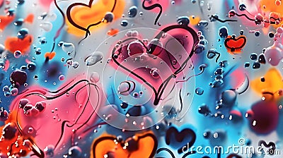 Abstract colourful wet water droplets valentine heart shapes Stock Photo