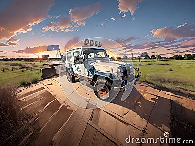 Abstract comic cartoon style four wheel drive vehicle Stock Photo