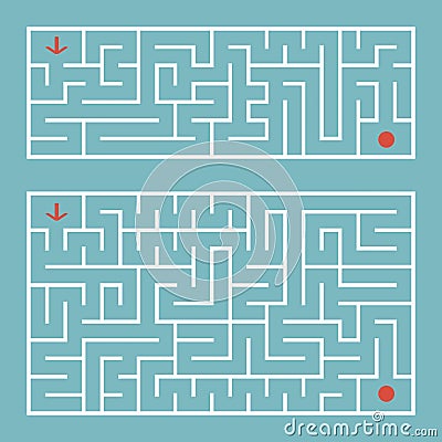 Abstract complex rectangular isolated labyrinth. There are two types in the set. White on a green background. An interesting game Vector Illustration