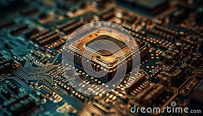 Abstract complexity of computer chip circuit board in semiconductor industry generated by AI Stock Photo
