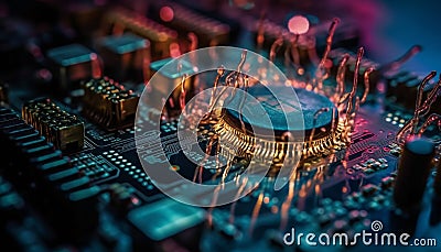 Abstract complexity of computer equipment glows with futuristic patterns generated by AI Stock Photo