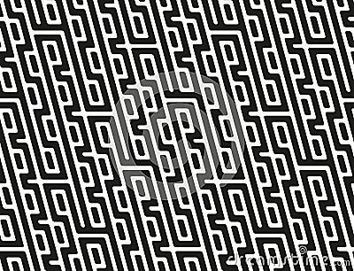 Abstract composition of black diagonal lines in a maze style on a white background. Seamless repeating pattern. Vector image. Vector Illustration