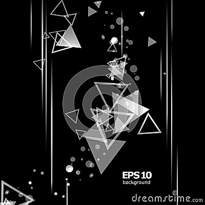 Abstract composition, black and white, visual lines, shiny geometric shapes, flying figure group surface, triangle icon Vector Illustration