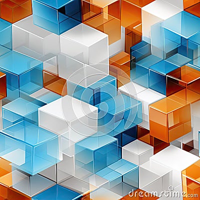 Abstract composition of blue and orange cubes in a modular style (tiled) Stock Photo