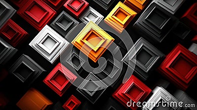 Abstract composition of colorful 3D boxes in various sizes and orientations Stock Photo