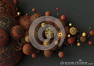 Abstract composition of colorful spheres and intricate patterns in 3D design Stock Photo